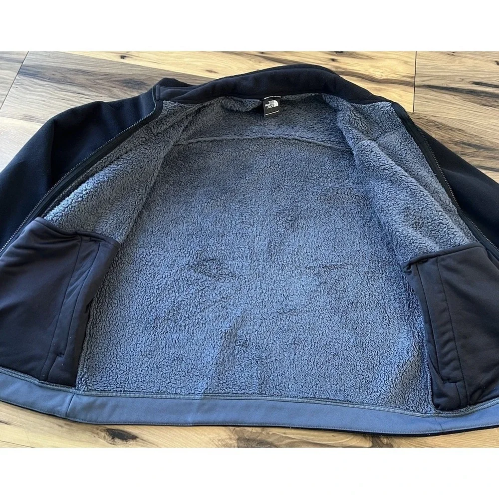 The North Face Men's Medium Full Zip Fleece Jacket Black Gray Logo